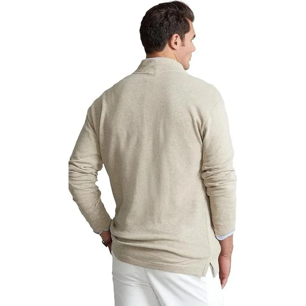 Polo Ralph Lauren Quarter-Zip Men's XL Beige Estate-Rib Pullover Sweater STAIN